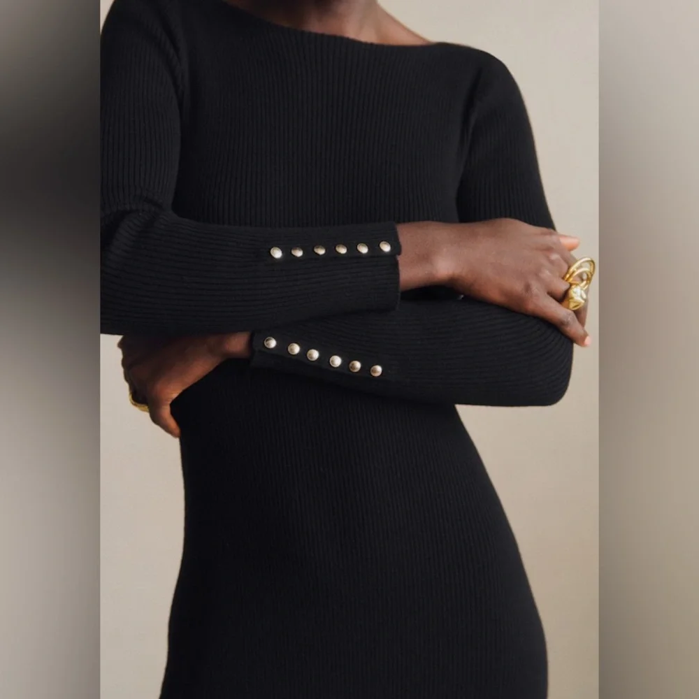 Sézane Black Ribbed Backless Long Sleeve Dress - Picture 2 of 4